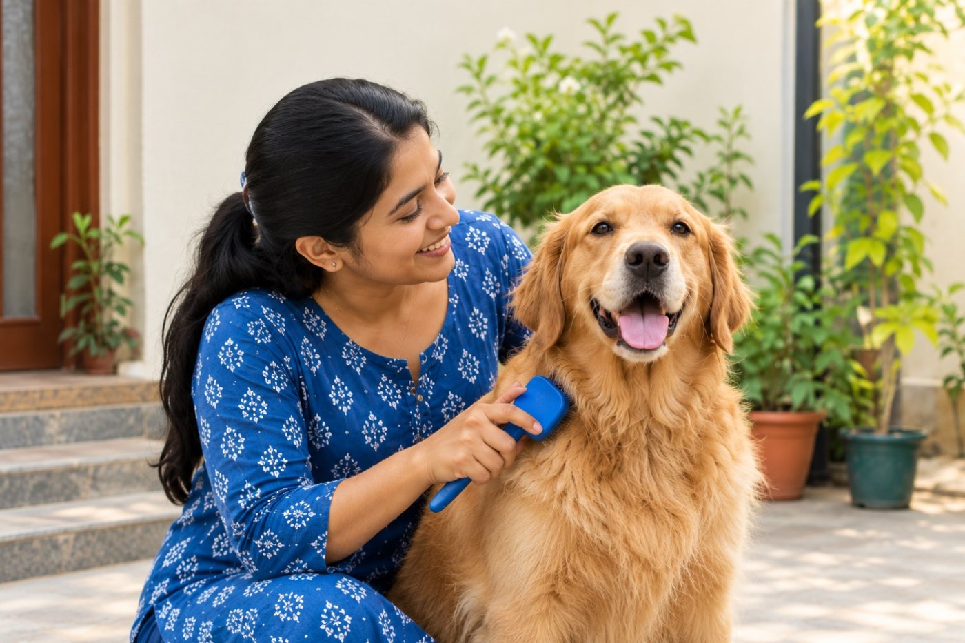 Dog hygiene brushing coat at home