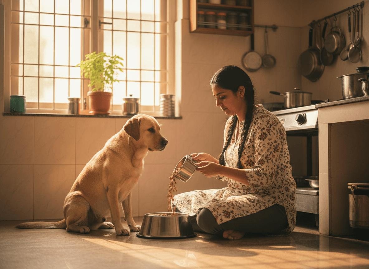 Dog nutrition preparing balanced meal