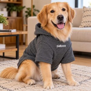 Paltoos premium cotton dog hoodie in Grey worn by a Golden Retriever