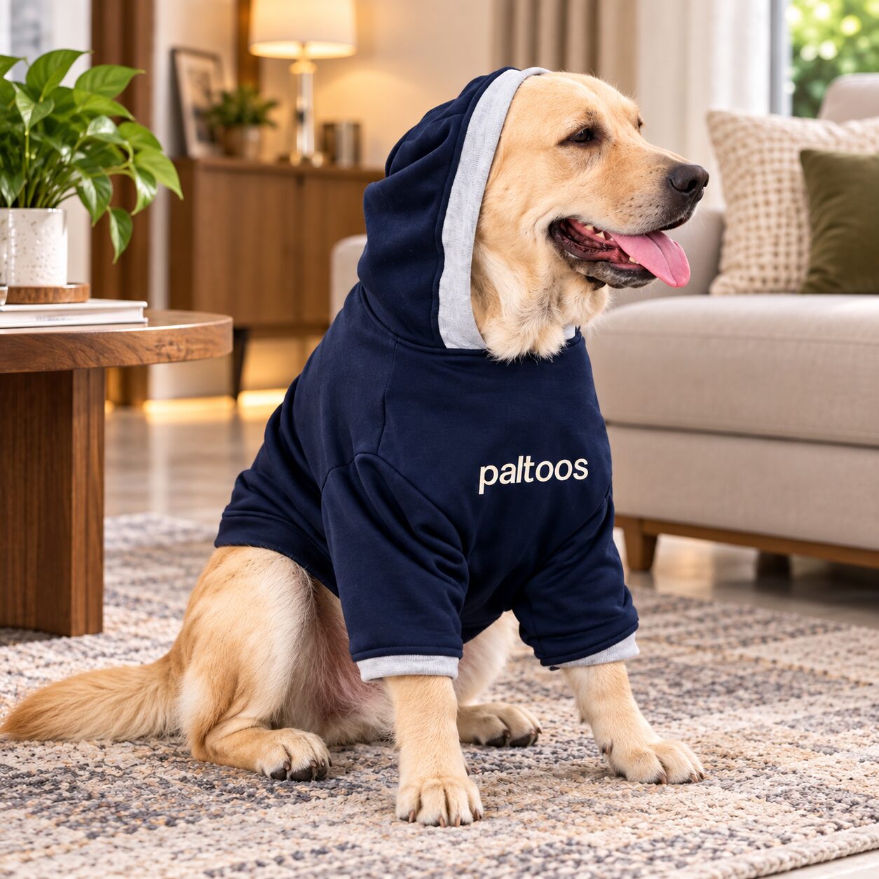 Golden Retriever in the Paltoos premium cotton dog hoodie in Navy Blue