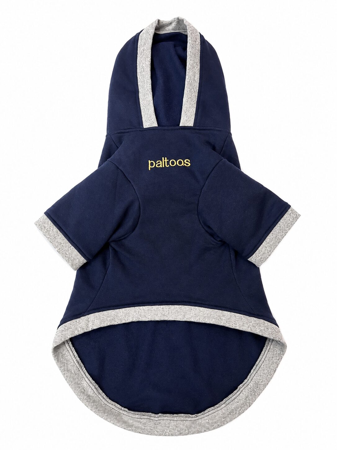 Paltoos premium cotton dog hoodie in Navy Blue with grey trim