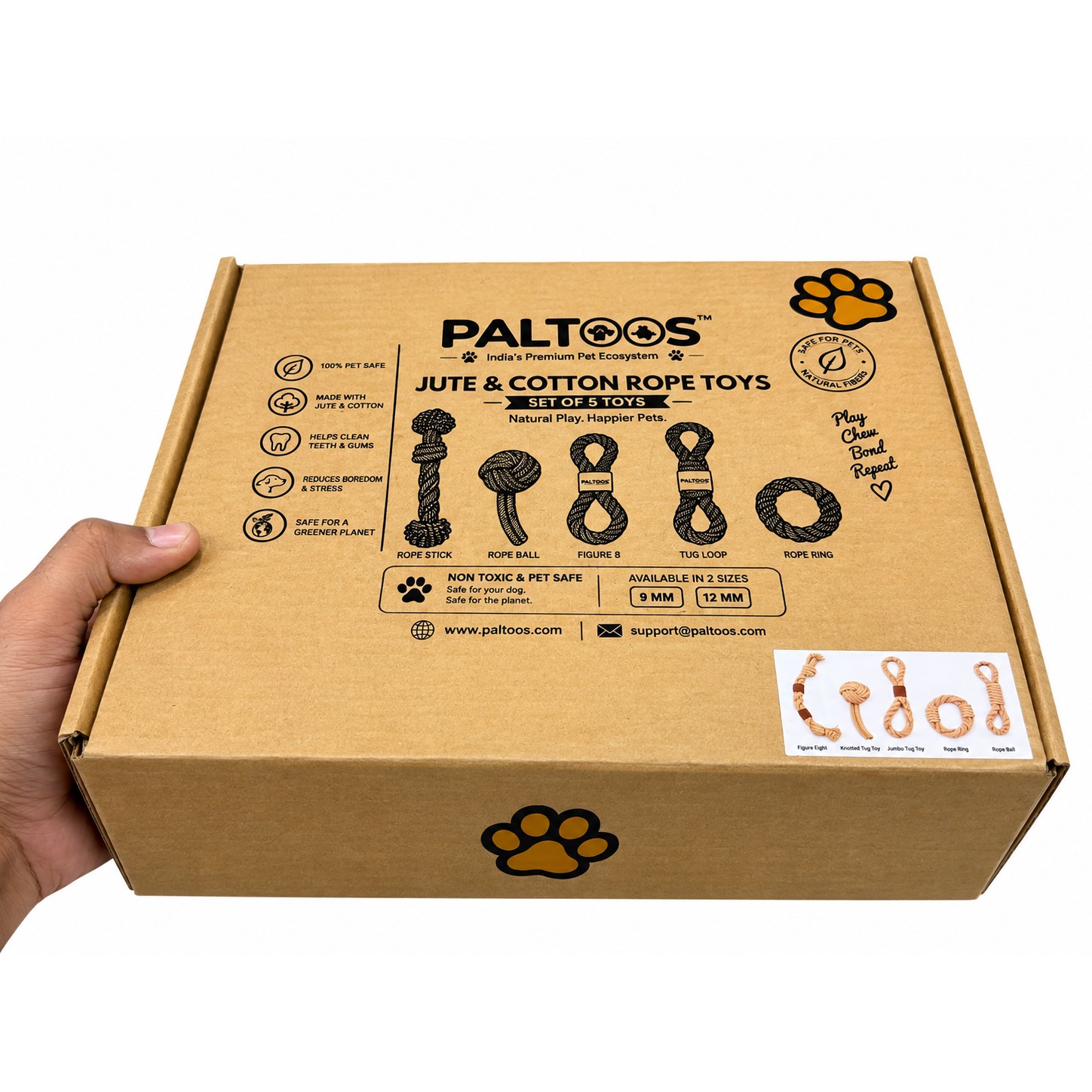 Paltoos Premium Jute & Cotton Toys Gift Set box, jute and cotton rope toys, set of 5