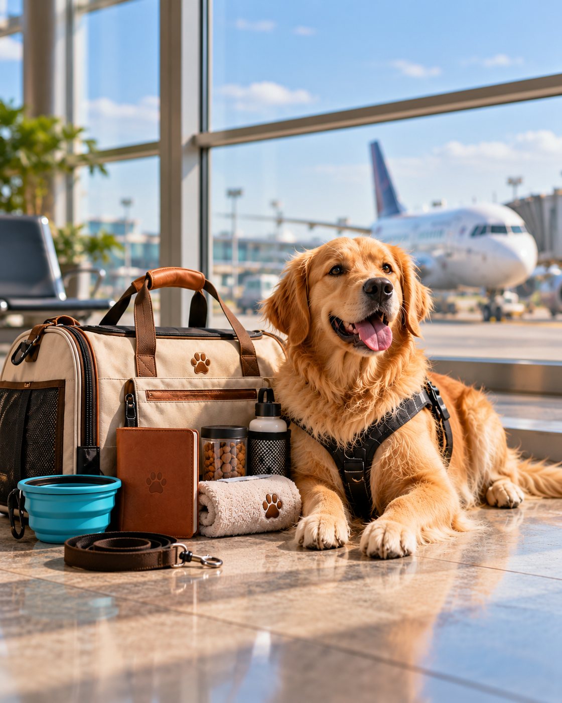 Pet travel india dog with travel essentials airport